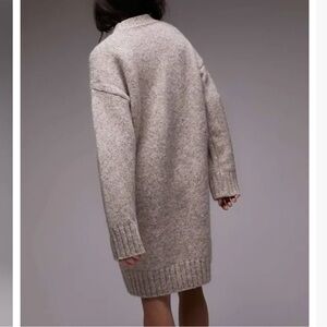 Topshop knitted crew neck mini sweater dress in mink